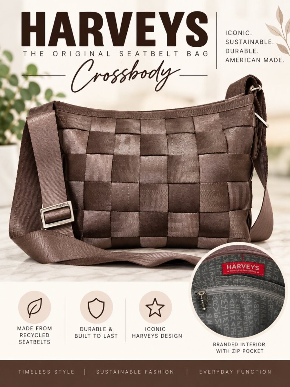 Harveys Original Seatbelt Bag Brown Woven Crossbody Purse EUC